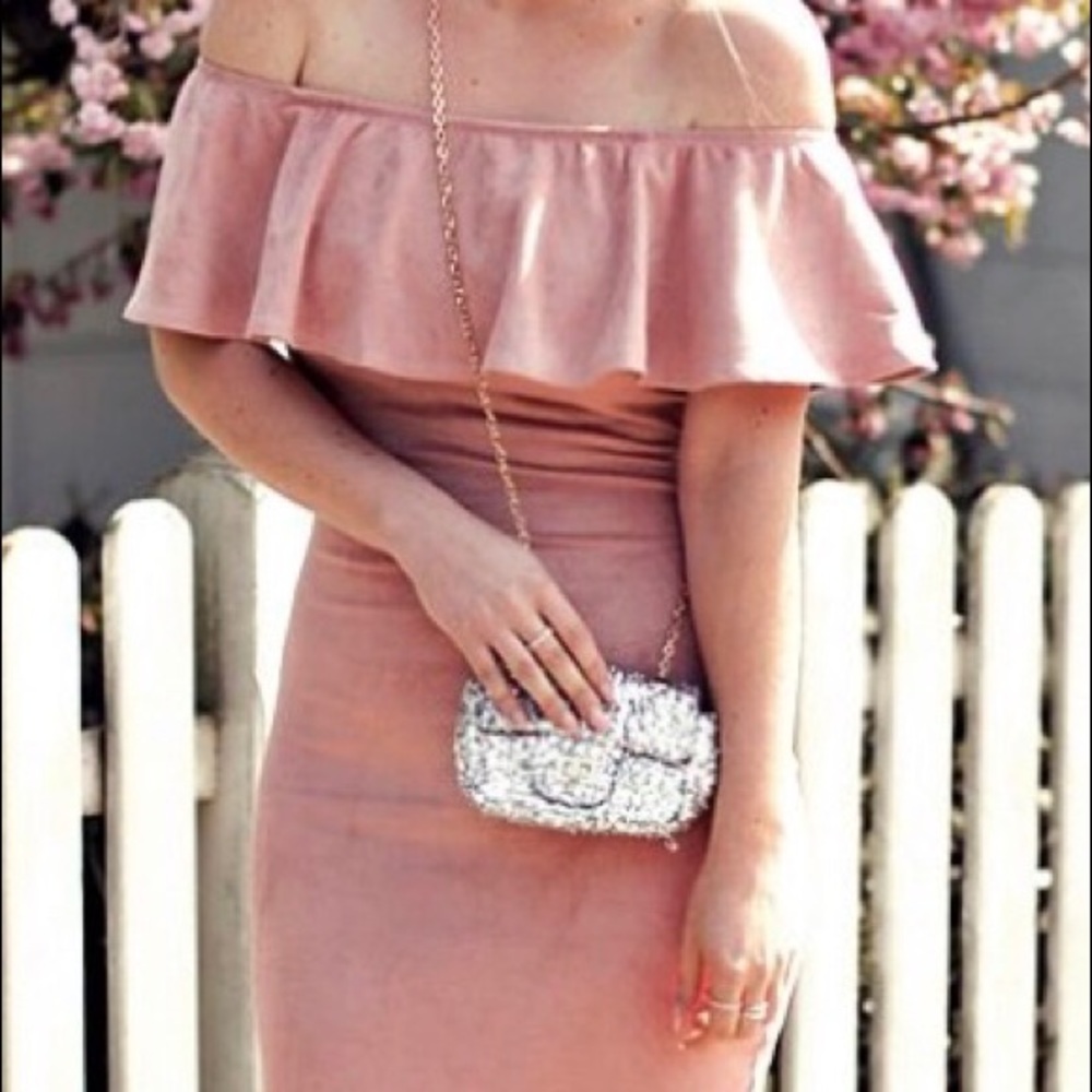 Off-shoulder suede dress